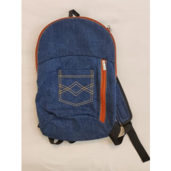 Contrast Zip Detail Denim Backpack-Dark blue 