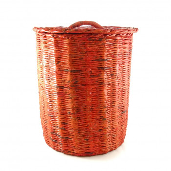 Cylindrical Laundry Basket with Lid - Large (Red Orange)