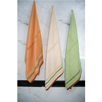 Bamboo Fiber Bath & Hand Towel Set - Peach Stripes 70 X140 cms