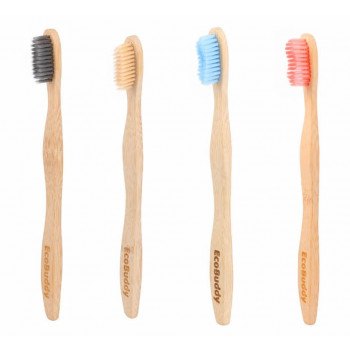 Adult Bamboo Toothbrush, 4 Different Color Soft Bristles (Pack of 4)