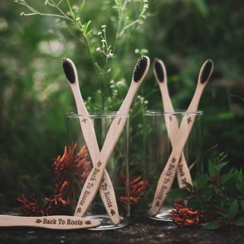 Bamboo Toothbrush | Soft Charcoal Bristles | Pack of 10