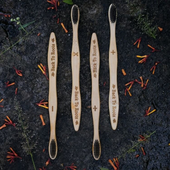 Bamboo Toothbrush | Soft Charcoal Bristles | Pack of 4