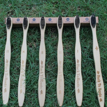 Bamboo Toothbrush | Soft Charcoal Bristles | Pack of 6