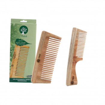De-Tangler Neem Wood Comb + Handle Neem Wood Comb