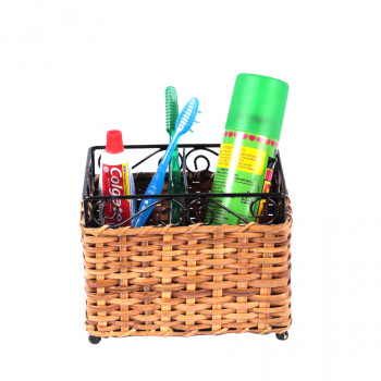 Natural Cane Cutlery Holder cum Pen Stand (Rectangle Shape, Height 5")