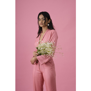 ROSIE TENCEL PINK PANTS AND ROSIE SHORT BLAZER SET