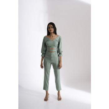 SOUL EYES GREEN TENCEL PANTS & CROP TOP SET