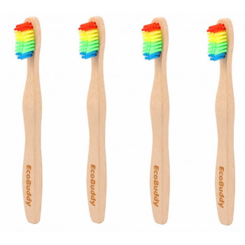 Kids Rainbow Bamboo Toothbrush,  Soft Bristles (Pack of 4)