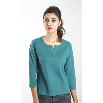 3/4th Sleeves T-Shirt,Self colour Embroidery on front placket