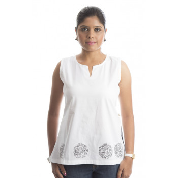 Sleeveless Top White with purple Elephant mahut Print