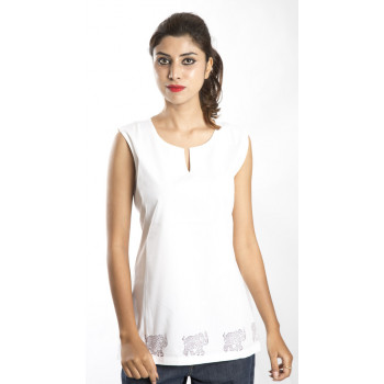 Sleeveless Top White with purple Elephant Print