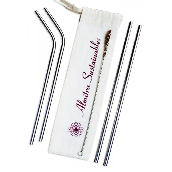 Stainless Steel Straws- Pack of 4 ( 2 Bent, 2 straight with 1 Cleaner)