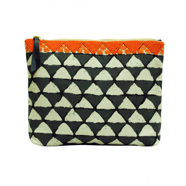 Block Printed Black & Orange Clutch