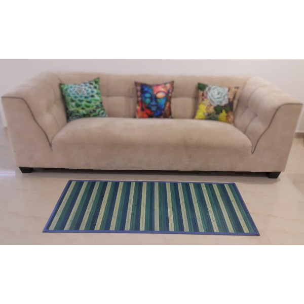 Bamboo Carpet / Bedside Runner - Blue Stripes( 2 x 4.5 ft)