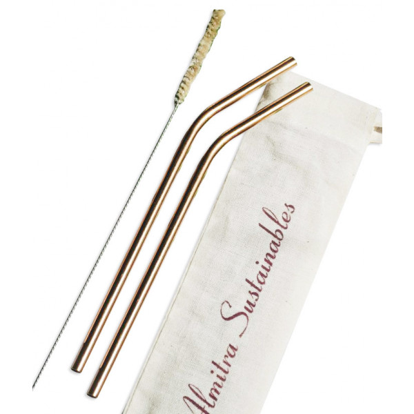 Reusable Copper Straw (Bent)-Pack of 2 with Cleaner