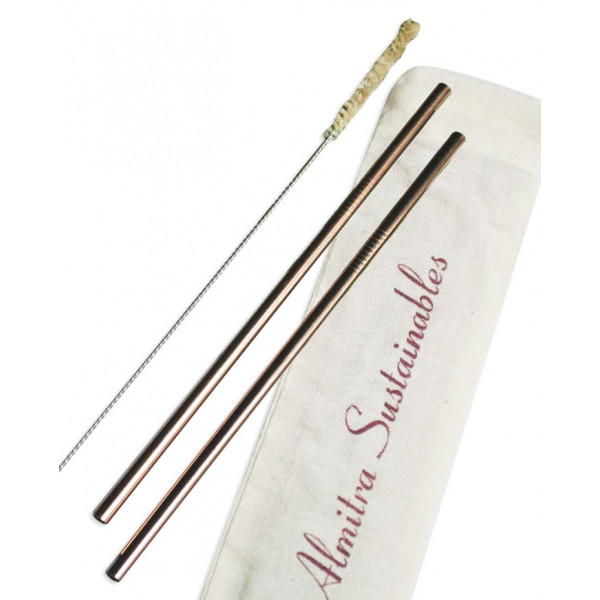 Reusable Copper Straw (Straight)- Pack of 2 with Cleaner