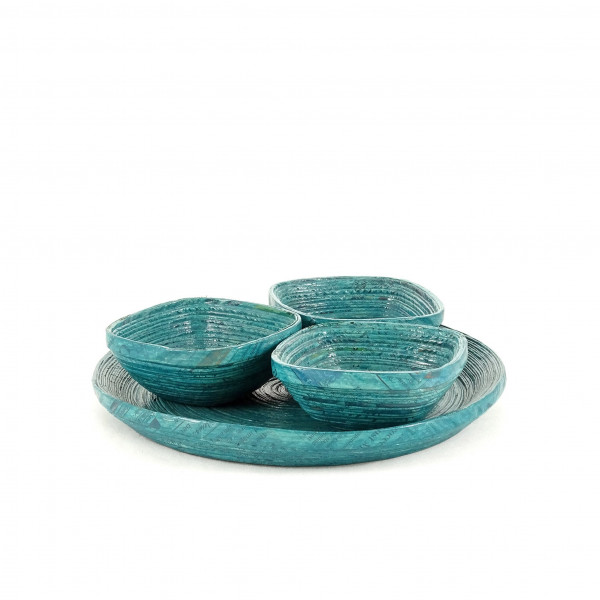 Unique Gift Set - 1 Circular Tray with 3 Square Containers (Turquoise Blue)