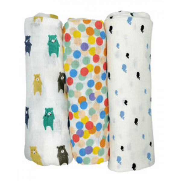 Kindermum Organic Cotton Muslin Swaddle Blanket Large Size - (0-12 Month) 110 cm X 110 cm - Set of 3