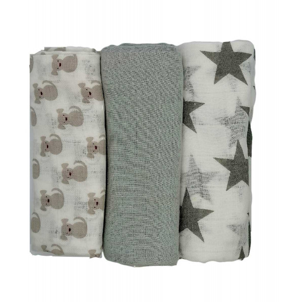 Grey Organic Muslin flats(Set of 3)
