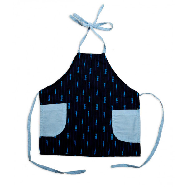  Kids Apron-Black with blue pockets