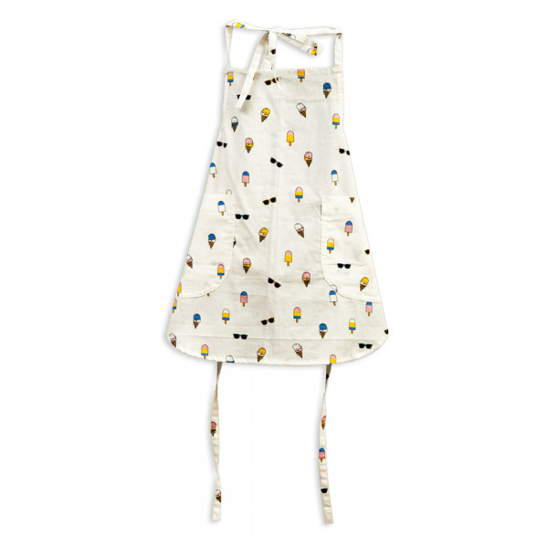 Kids Apron - White with Ice cream & Sunglasses print