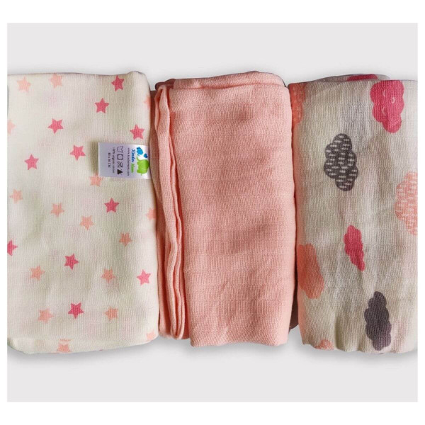 Kinder Pink muslin Flats/squares (set of 3)