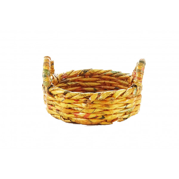Handmade Round Small Basket - 2 Handles (Yellow)