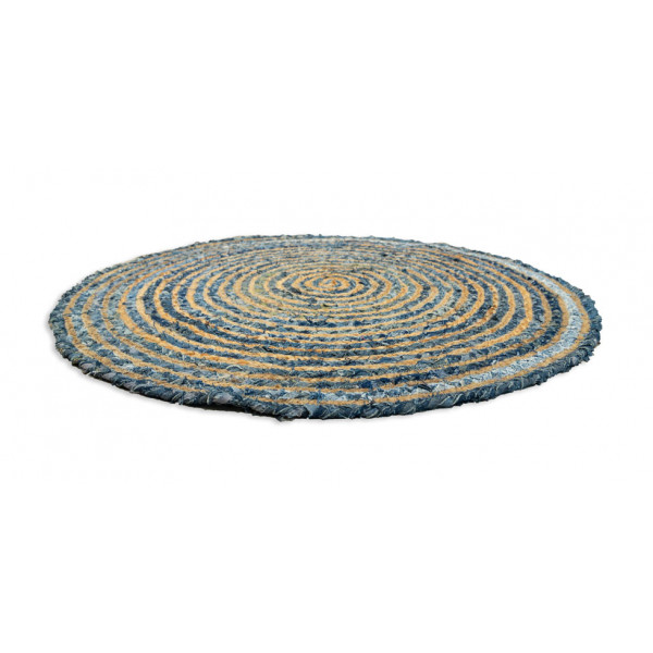 Round Jute Rug with Strips