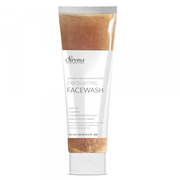 Sirona Natural Exfoliating Face Wash Facial Cleaner With Apricot & Flaxseed Extracts & 5 Magical Herbs To Help Reduce Blemishes, Fight Acne - 125 Ml