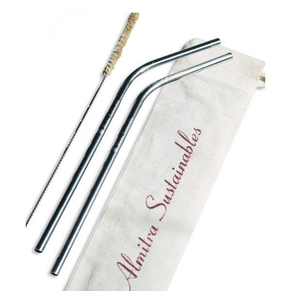  Reusable Stainless Steel Straws ( Bent)-Pack of 2 with Cleaner