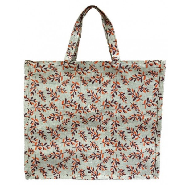 Printed Jute Cotton Shopping Bag - leaf print