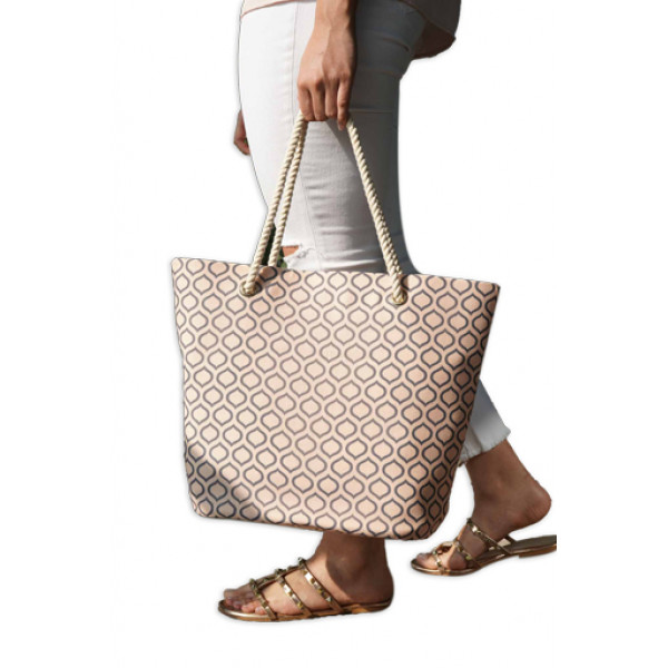 Beach bag  | Women's Handbag - Cream with lines