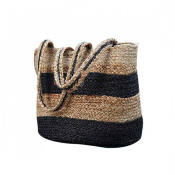 Jute and black color beach bag 
