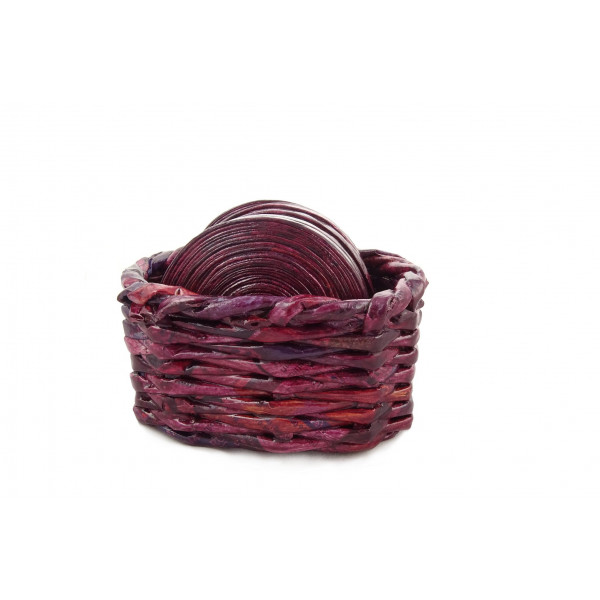 Tea Coaster Set (Rolled) with Rectangular Case (Maroon)