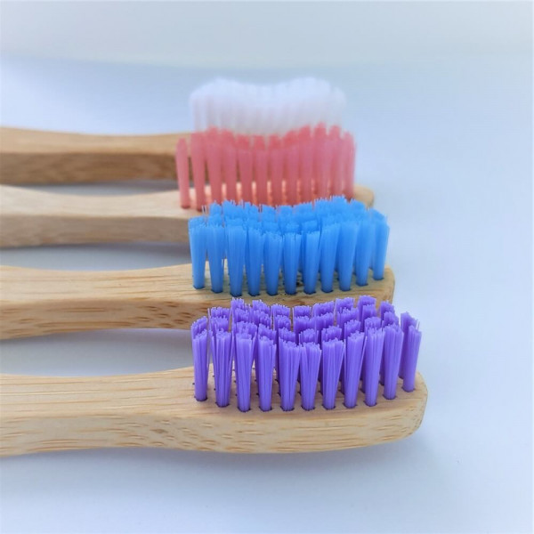 Adult Bamboo Toothbrush, 4 Different Color, Medium Bristles (Pack of 4)