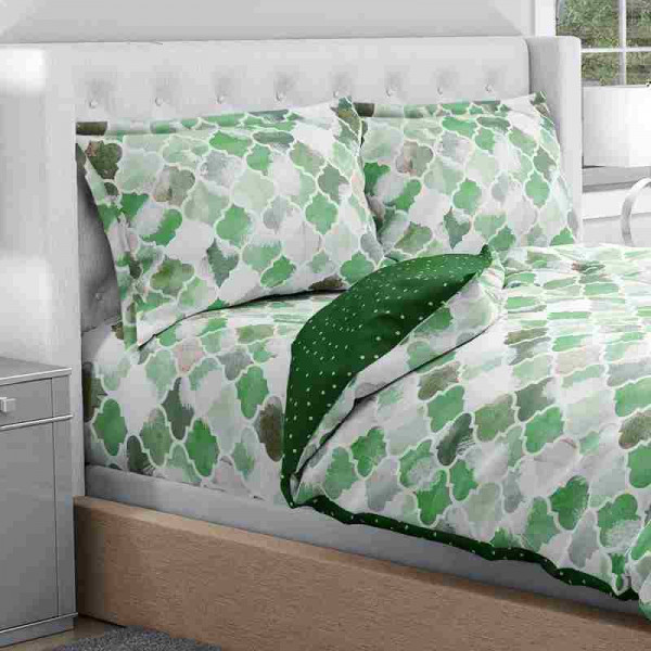 Antimicrobial 100% Cotton Ethnic Motif Green Bedsheet Set 