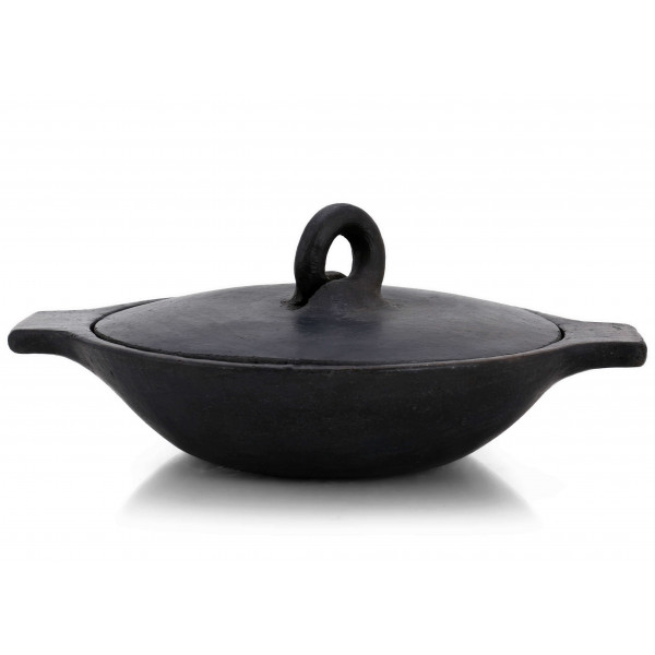 Black Pottery Cooking kadahi with lid - 1L