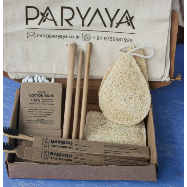 Paryaya Combo 4= 2 Toothbrush+2 Earbuds(80 pack)+3 Loofah+Bamboo Straws