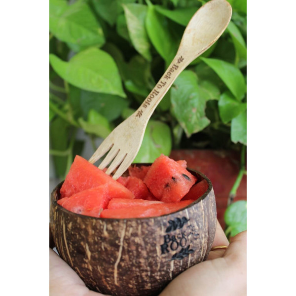 Coco Bowl (450-500 ml) and Bamboo Spork | Travel Kit | Matte Finished