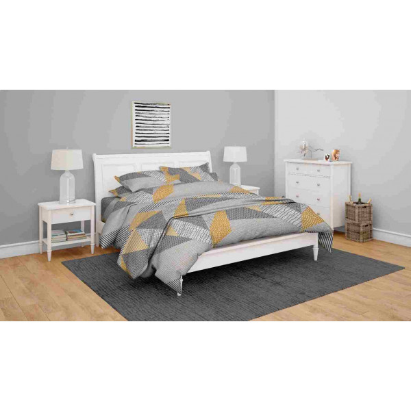 Antimicrobial 100% Cotton Mix Geo Pattern Orange Bedsheet Set 