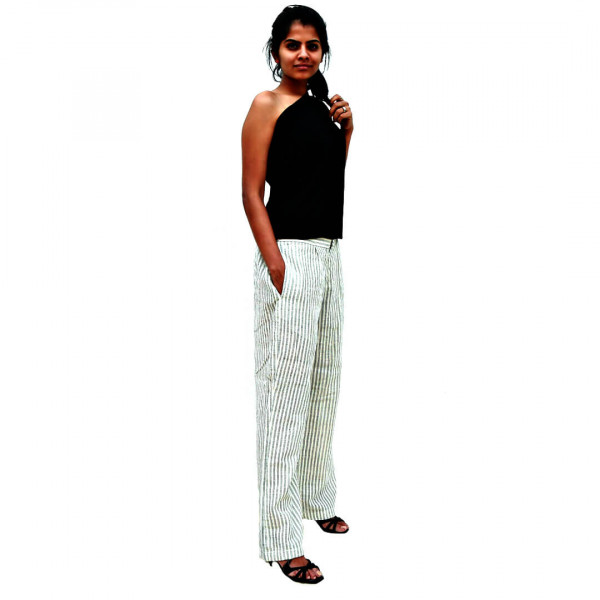 Off-White Smart Pant with Black Stripes