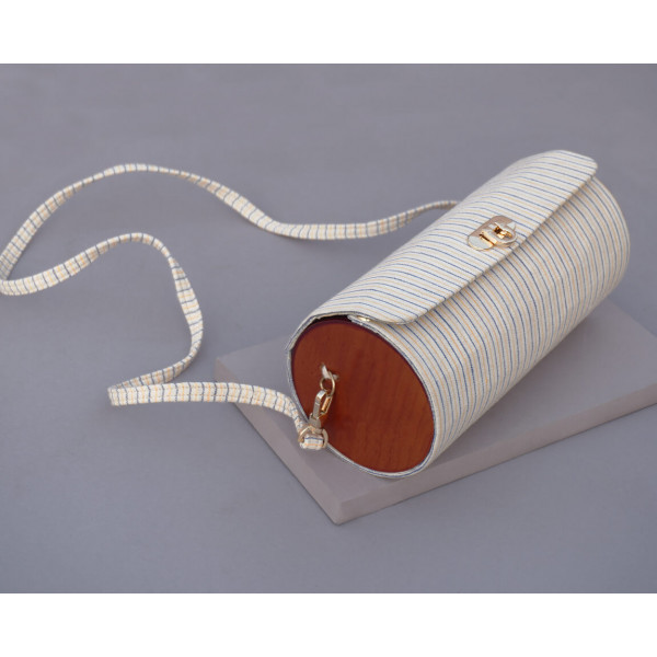 The Blue-Yellow Stripe Shoulder Cylindrical Bag