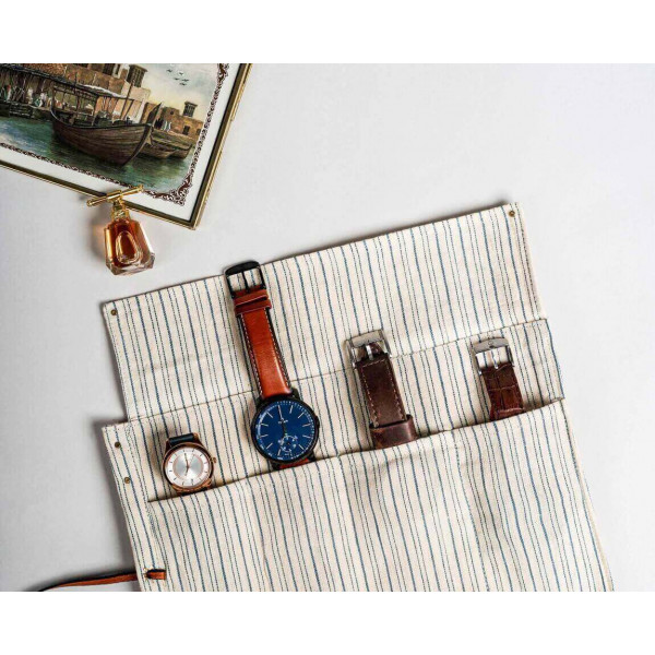 The Watch Organiser - Khadi Roll over for Travel and Storage. 