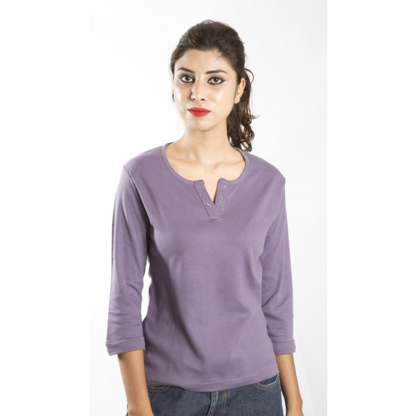 3/4th Sleeves T-Shirt, Self colour Embroidery on front placket