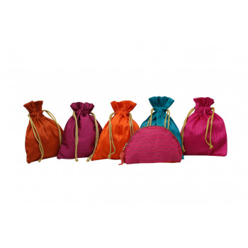 Handcrafted Colorful Potlis SET OF 5  +COIN POUCH 01 PINK