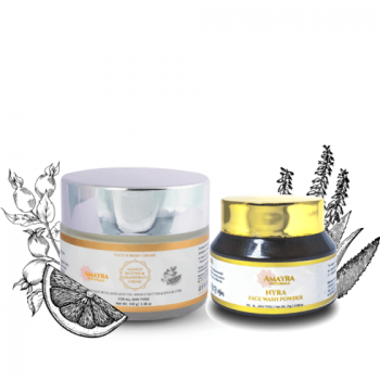 Amayra Naturals SOFT SUPPLE SKIN BUNDLE – Nourishing Face & Body Creme (Antioxidant Rich) + Brightening Face Wash Powder [3-in-1] – Rosehip, Avocado, Mango Butter, Turmeric, Vitamin C | 100gm + 25gm