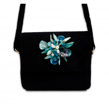 Black Sling Bag With Sky Blue Motif