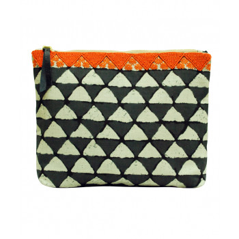 Block Printed Black & Orange Clutch