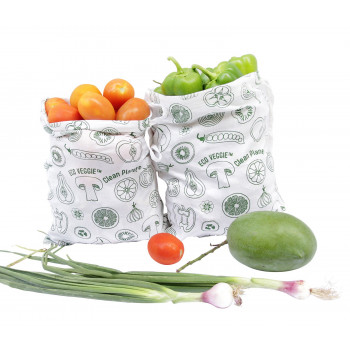 Clean Planet Cotton Handmade Washable Eco-Friendly Fruits & Veggie Printed White Grocery Storage Bag (Pack of 2, Regular)