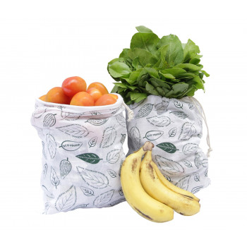 Clean Planet Cotton Handmade Washable Eco-Friendly Leafy Printed White Grocery Storage Bag (Pack of 2, Medium)